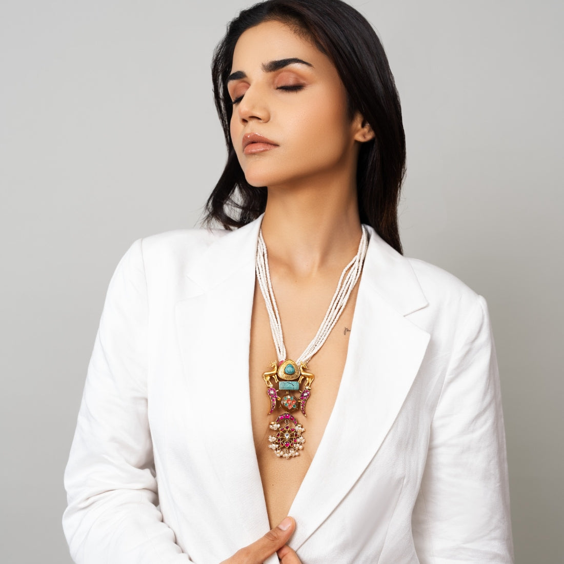 Neema Statement Jadau Craft Necklace Front