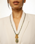Aria Jadau Neel Harit Long Pendant Silver Necklace