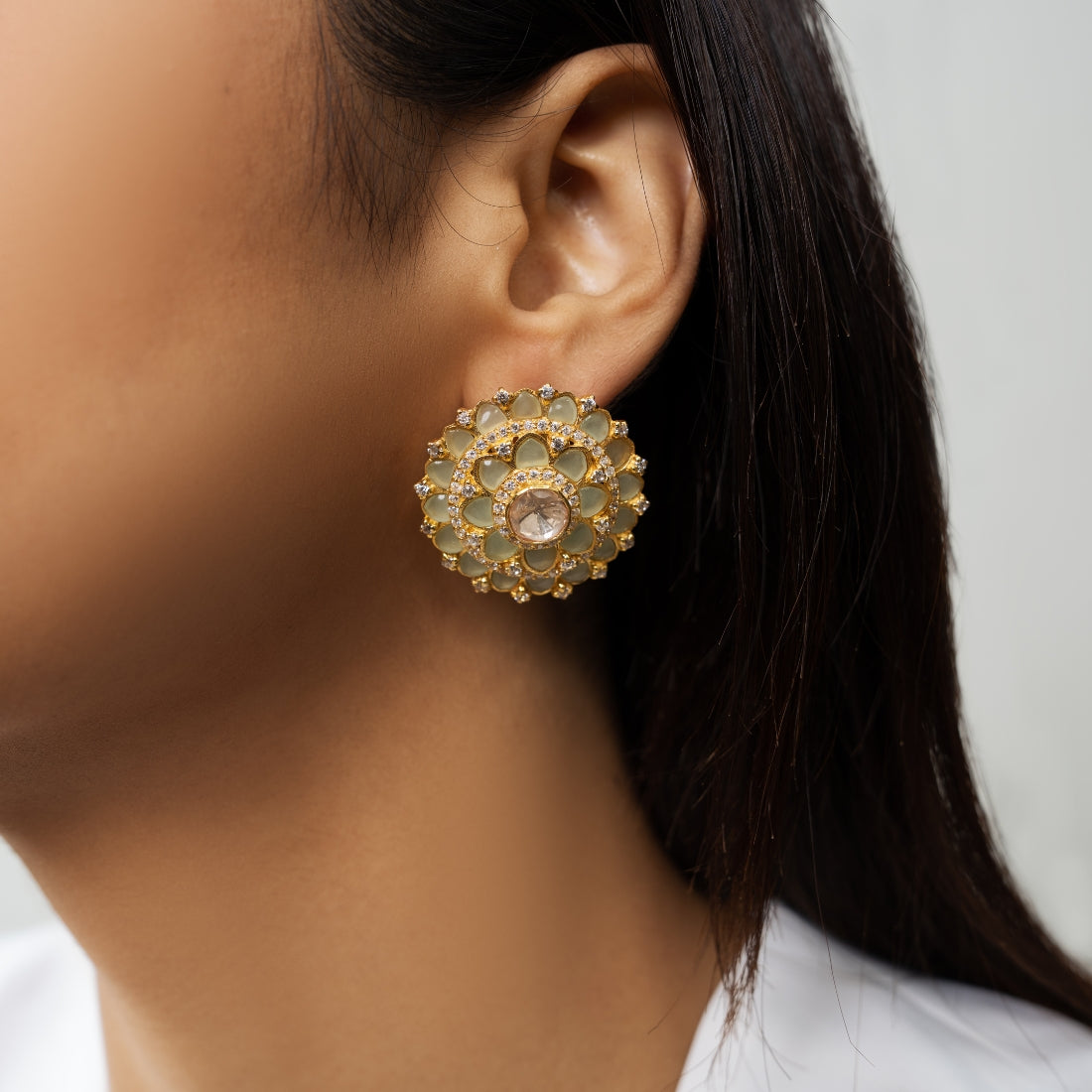 Amara polki stud earrings in gold plated silver by Yamoona