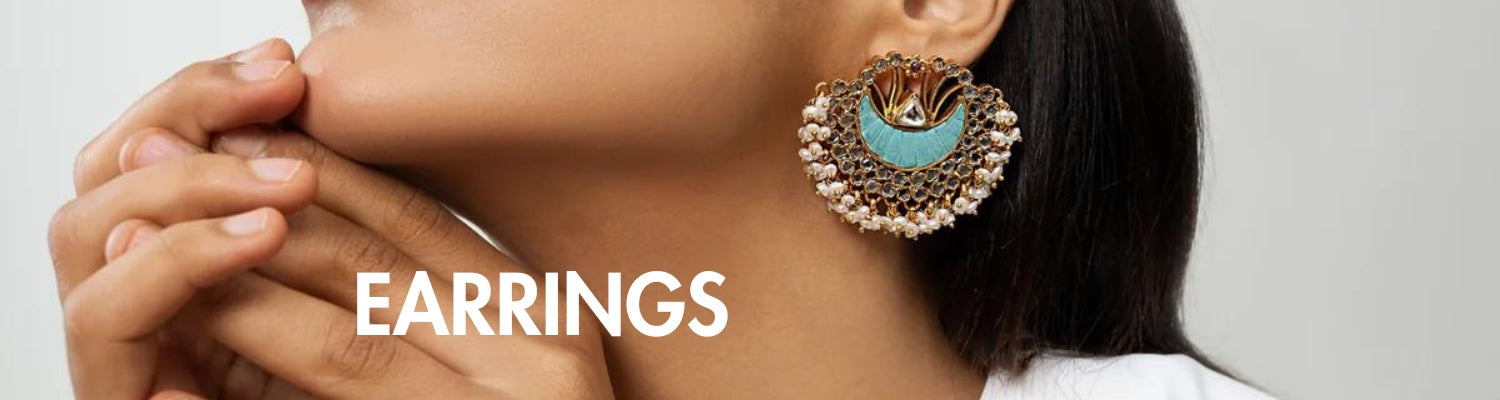 Banner showcasing a collection of sterling silver earrings in various styles. Includes cz studs, oxidized finishes, modern designs, long danglers, small hoops, and trendy Indian-inspired pieces.