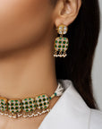 Jadau Necklace - Neema Lattice Choker Set with Earrings, chandi ki earrings design, gold plated silver earrings online india, silver ear jewellery