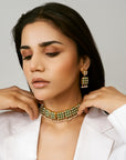 Jadau Necklace - Neema Lattice Choker Set with Earrings, chandi ki earrings design, gold plated silver earrings online india, silver ear jewellery