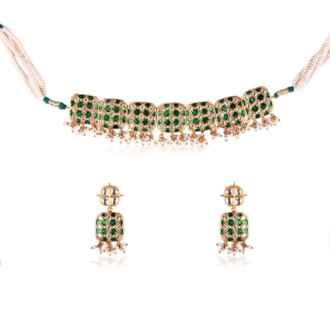 Neema Lattice Choker Set with Earrings, chandi ki earrings design, gold plated silver earrings online india, silver ear jewellery