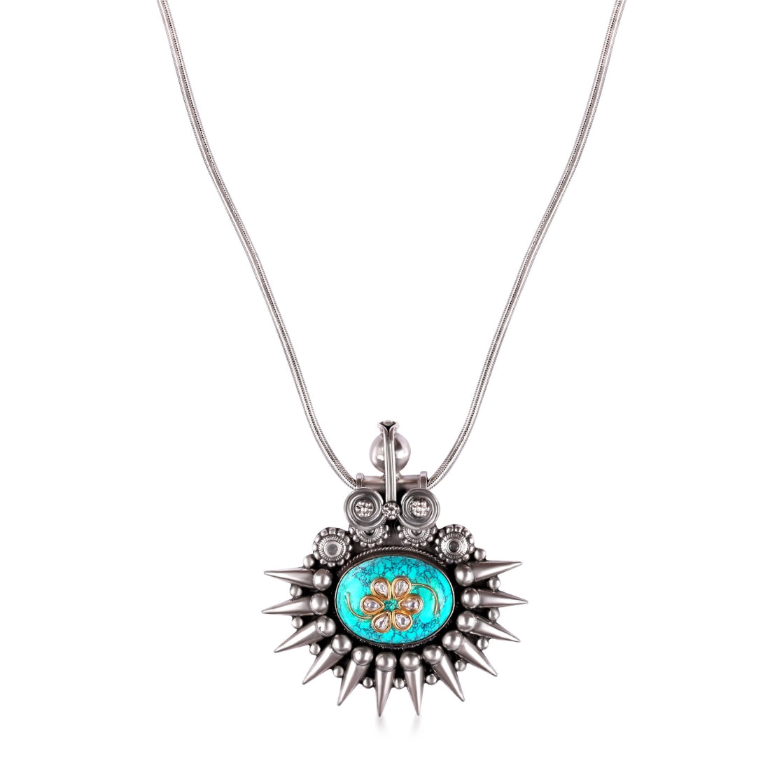 A no background image of Turquoise pendant crafted from sterling silver featuring a genuine turquoise gemstone.